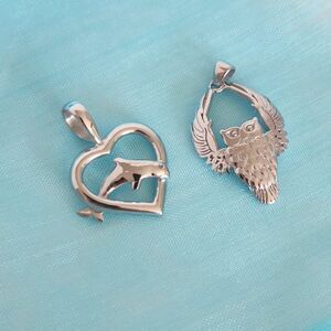 Sterling Silver Dolphin and Owl Pendants